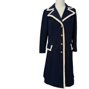 Vintage 1960’s Butte Knit Navy and White Double Knit Coat Dress M/L